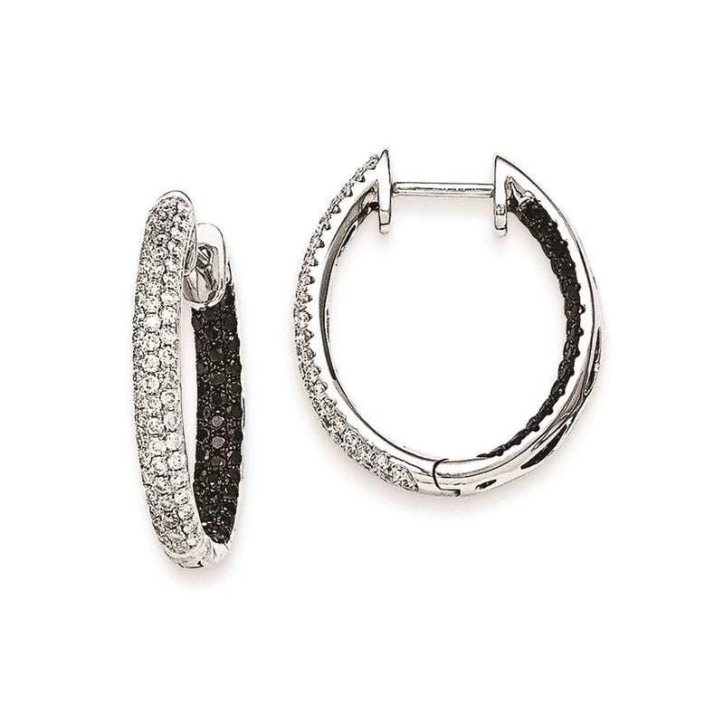 14K Weißgold Creolen mit Diamanten in Schwarz und Weiß, Innen-Außen-Design