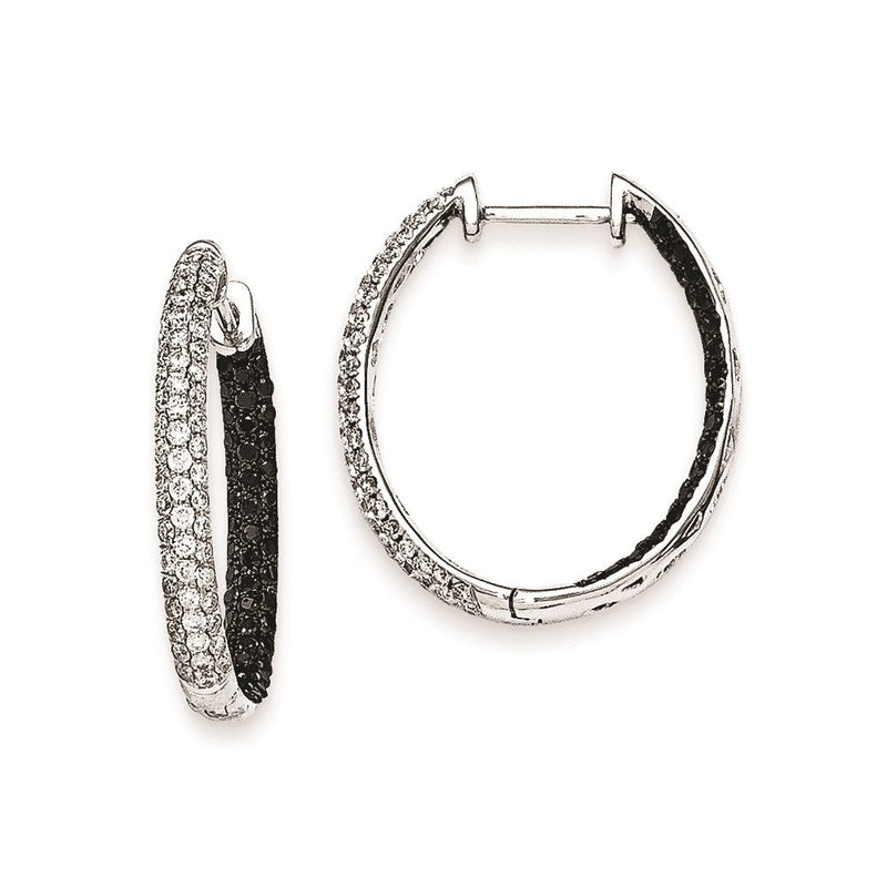 14K Weißgold Schwarze und Weiße Echte Diamant In-Out-Creolen