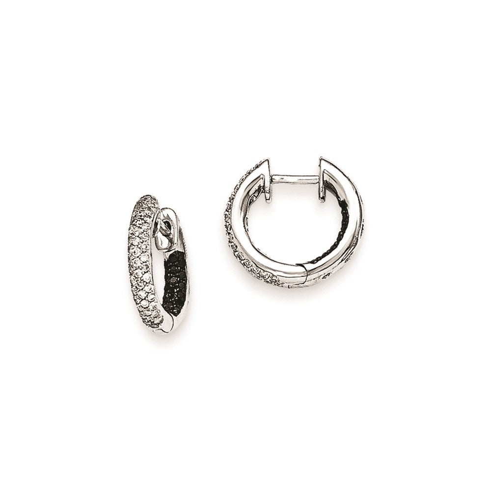 14K Weißgold Creolen mit Klappscharnier und echten schwarzen und weißen Diamanten