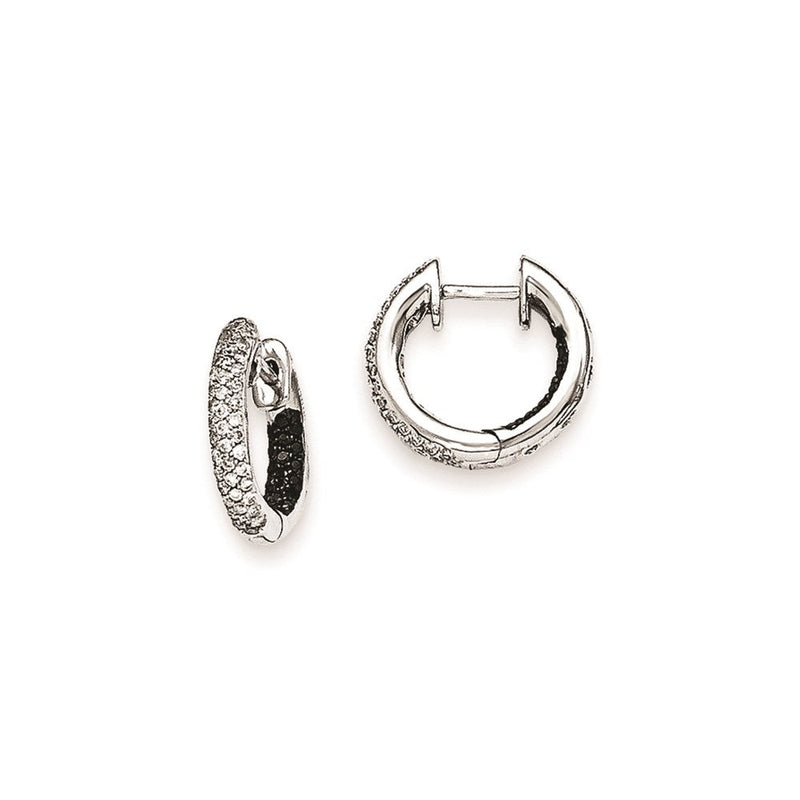 14K Weißgold Creolen mit Klappscharnier und echten schwarzen und weißen Diamanten