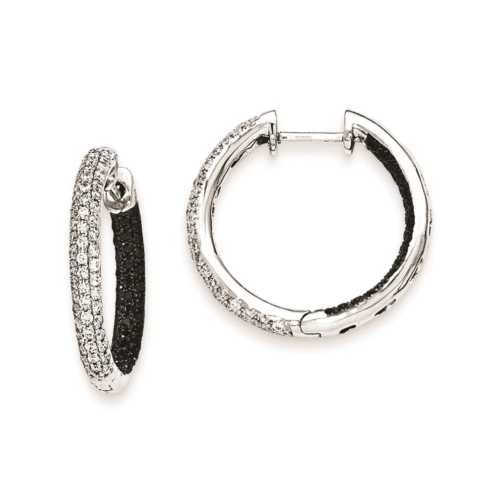 14K Weißgold Creolen mit echten schwarz-weißen Diamanten und Klappverschluss