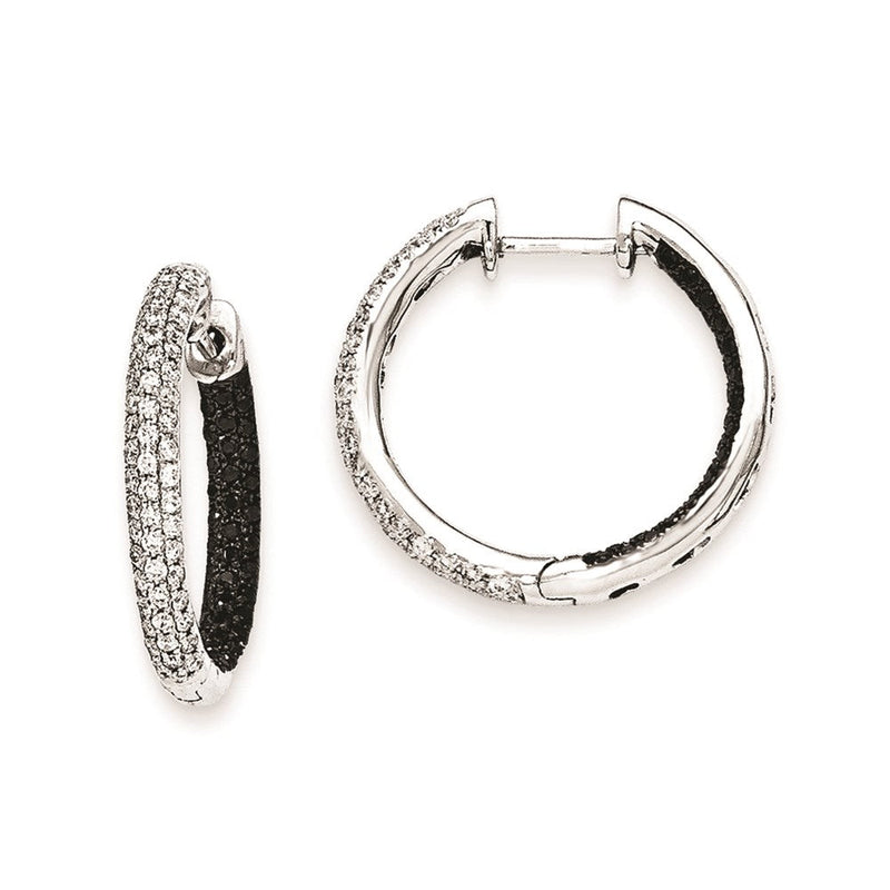 14K Weißgold Creolen mit echten schwarz-weißen Diamanten und Klappverschluss
