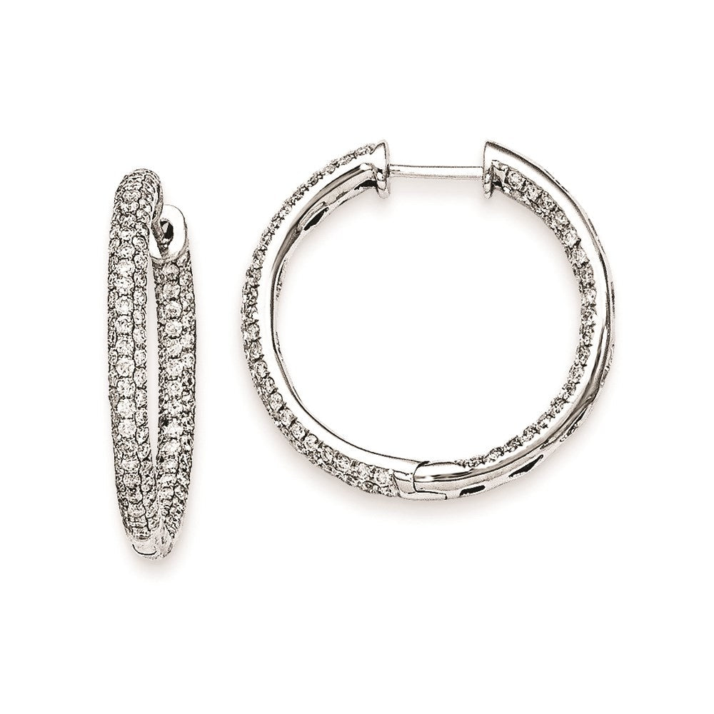14K Weißgold Creolen mit echten Diamanten und Klappscharnier