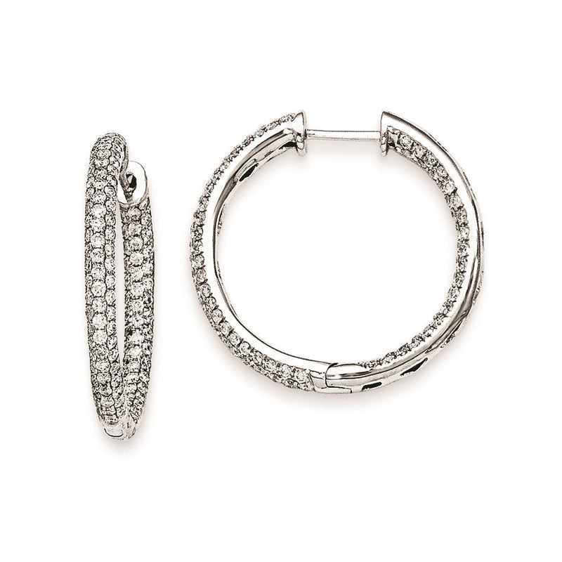 14K Weißgold Creolen mit echten Diamanten und Klappscharnier