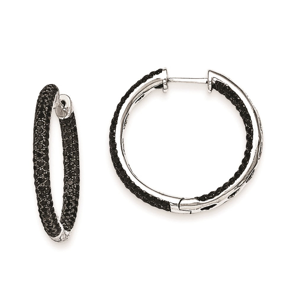 14K Weißgold Creolen mit schwarzen Diamanten und Klappscharnier