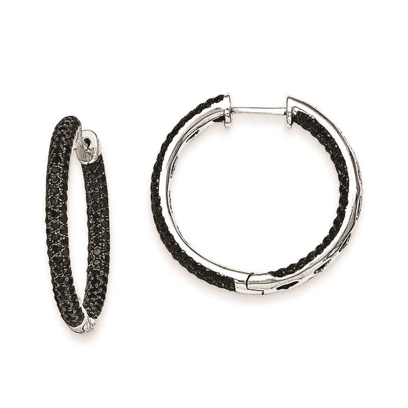 14K Weißgold Creolen mit schwarzen Diamanten und Klappscharnier