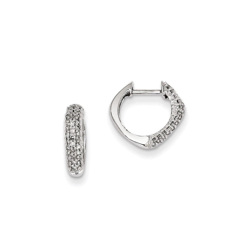 14K Weißgold Ohrringe mit echten Diamanten, Herz, Klapp-Scharnier