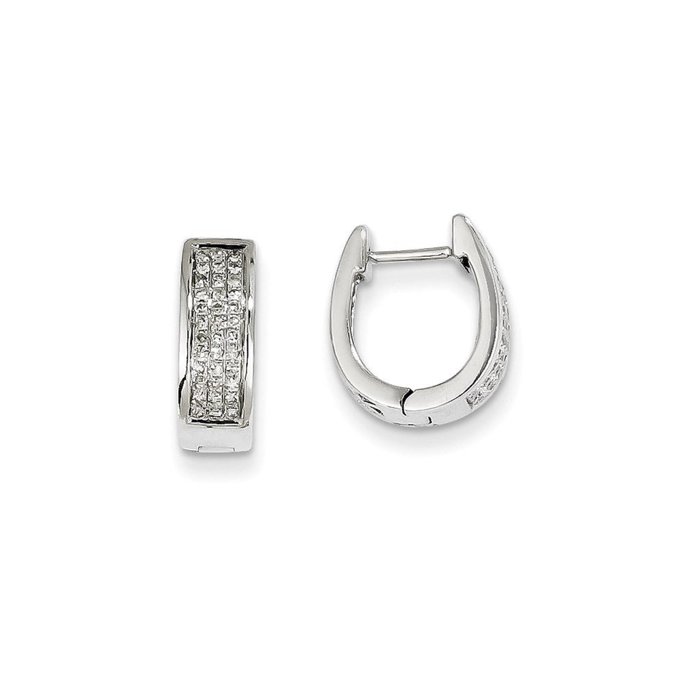 14K Weißgold Kleine Ovale Creolen mit Klappscharnier und echten Diamanten