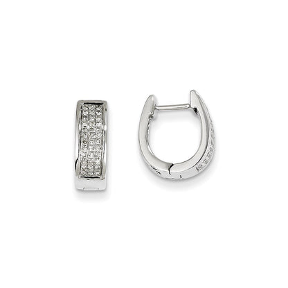 14K Weißgold Kleine Ovale Creolen mit Klappscharnier und echten Diamanten