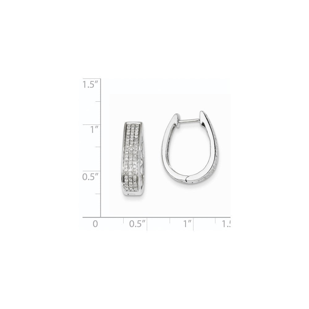 14K Weißgold Diamant-Creolen, groß, oval, mit Klappscharnier