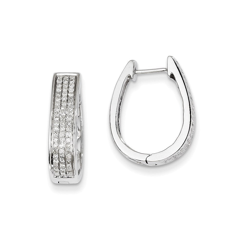 14K Weißgold Diamant-Creolen, groß, oval, mit Klappscharnier