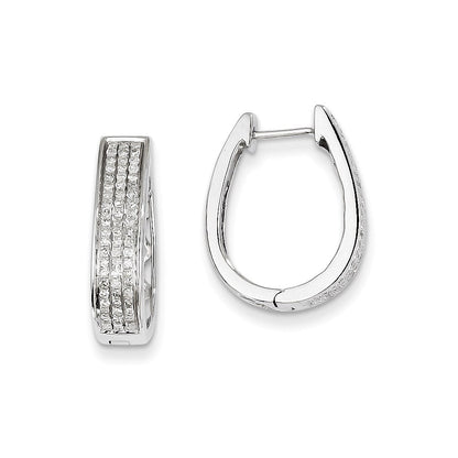 14K Weißgold Diamant-Creolen, groß, oval, mit Klappscharnier