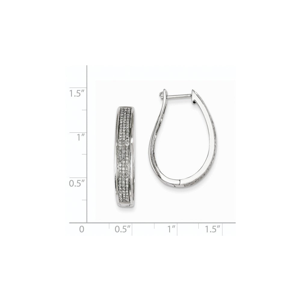 14K Weißgold Ovale Creolen mit Scharnier und echten Diamanten