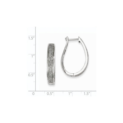 14K Weißgold Ovale Creolen mit Scharnier und echten Diamanten