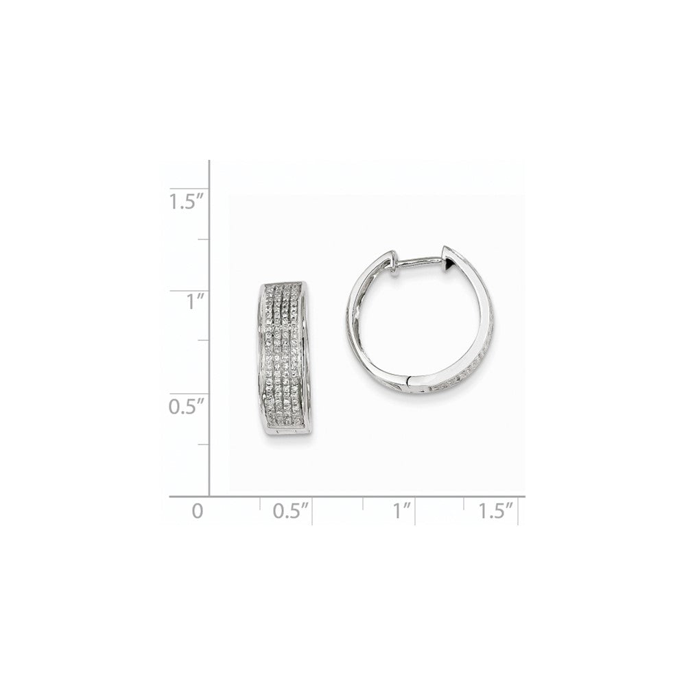 14K Weißgold Creolen mit echten Diamanten, rund, mit Scharnier