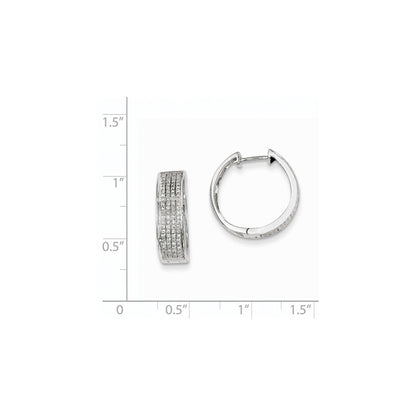 14K Weißgold Creolen mit echten Diamanten, rund, mit Scharnier