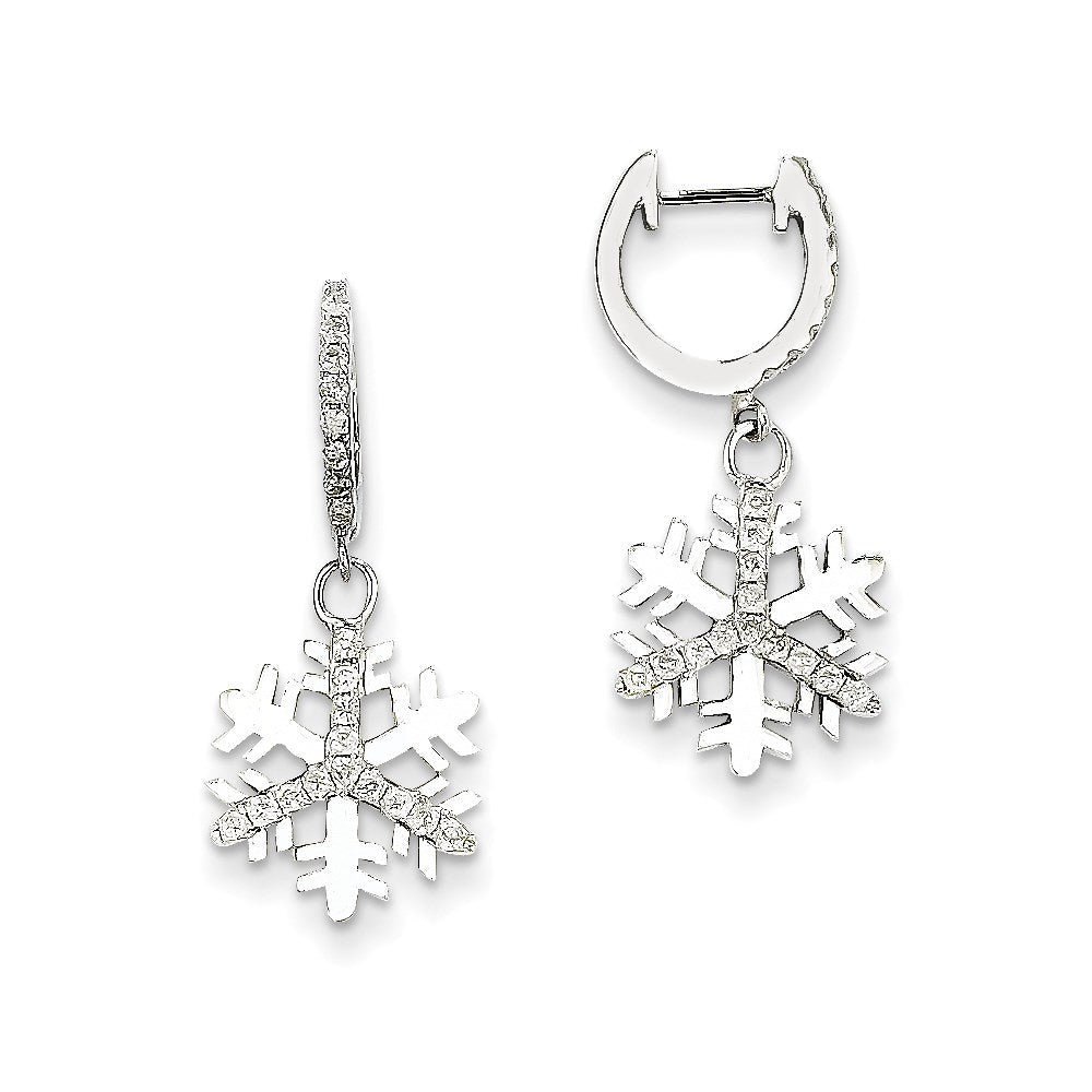 14K Weißgold Ohrringe mit echten Diamanten, kleine Schneeflocke