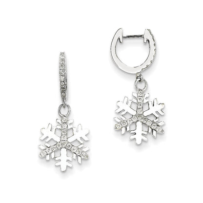 14K Weißgold Ohrringe mit echten Diamanten, kleine Schneeflocke