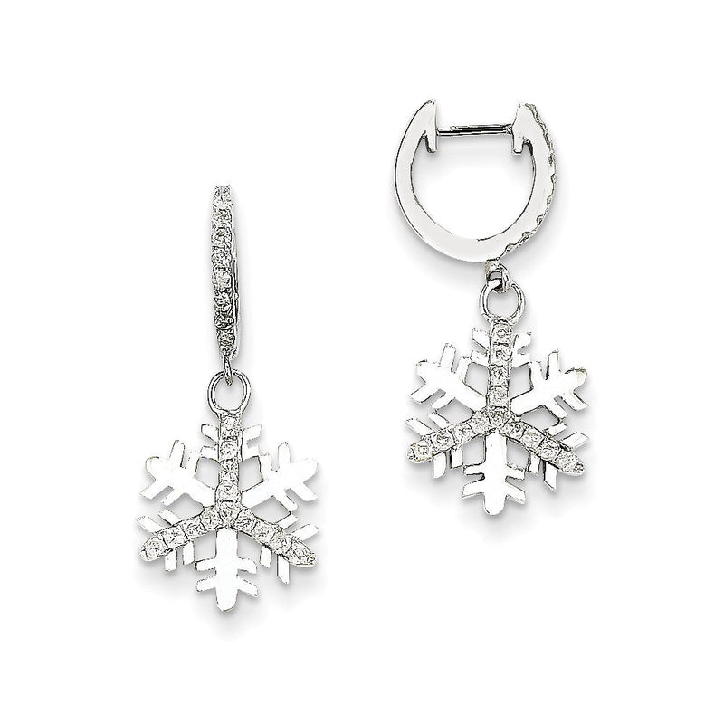 14K Weißgold Ohrringe mit echten Diamanten, kleine Schneeflocke