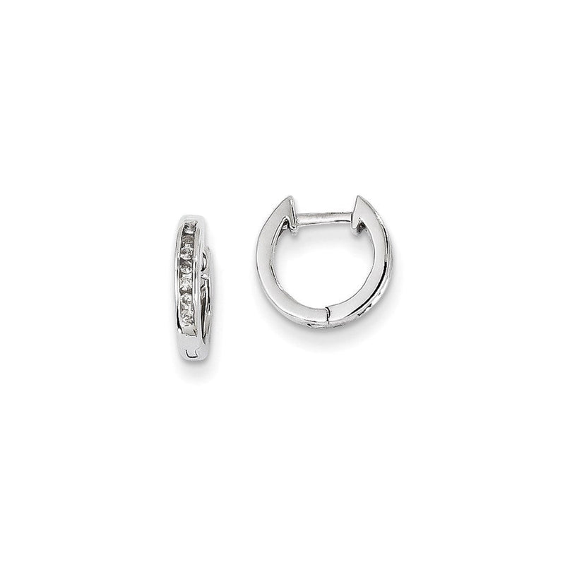 14K Weißgold Creolen mit echten Diamanten und Klappscharnier