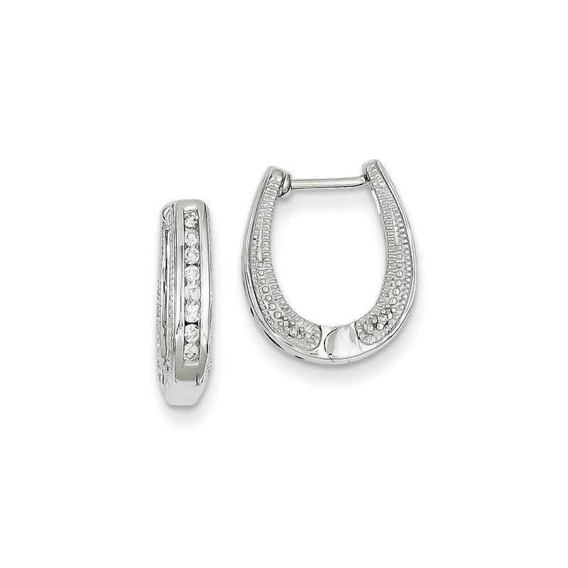 14K Weißgold Creolen mit echten Diamanten und Klappscharnier