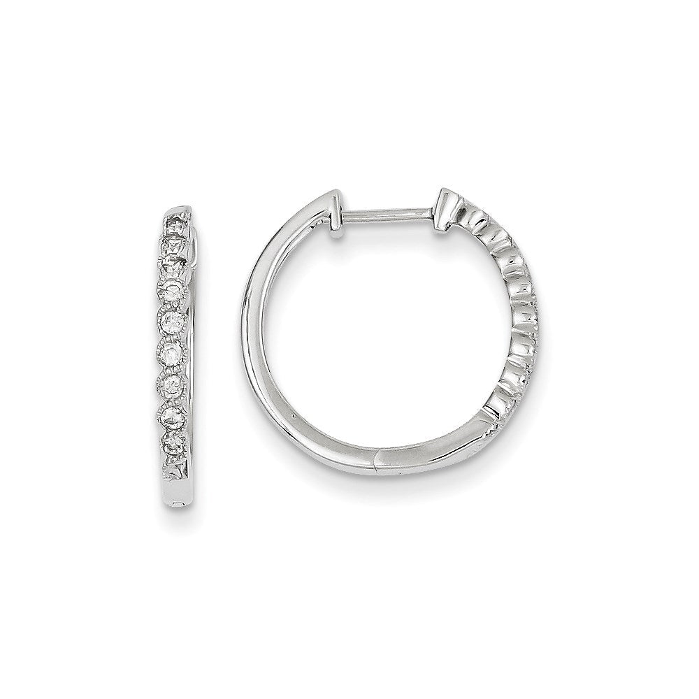 14K Weißgold Creolen mit echten Diamanten und Klappscharnier