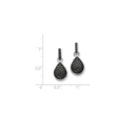 14K Weißgold Ohrhänger mit echten Diamanten und schwarzem Tropfen, mit Steckverschluss