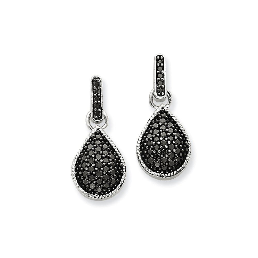 14K Weißgold Ohrhänger mit echten Diamanten und schwarzem Tropfen, mit Steckverschluss