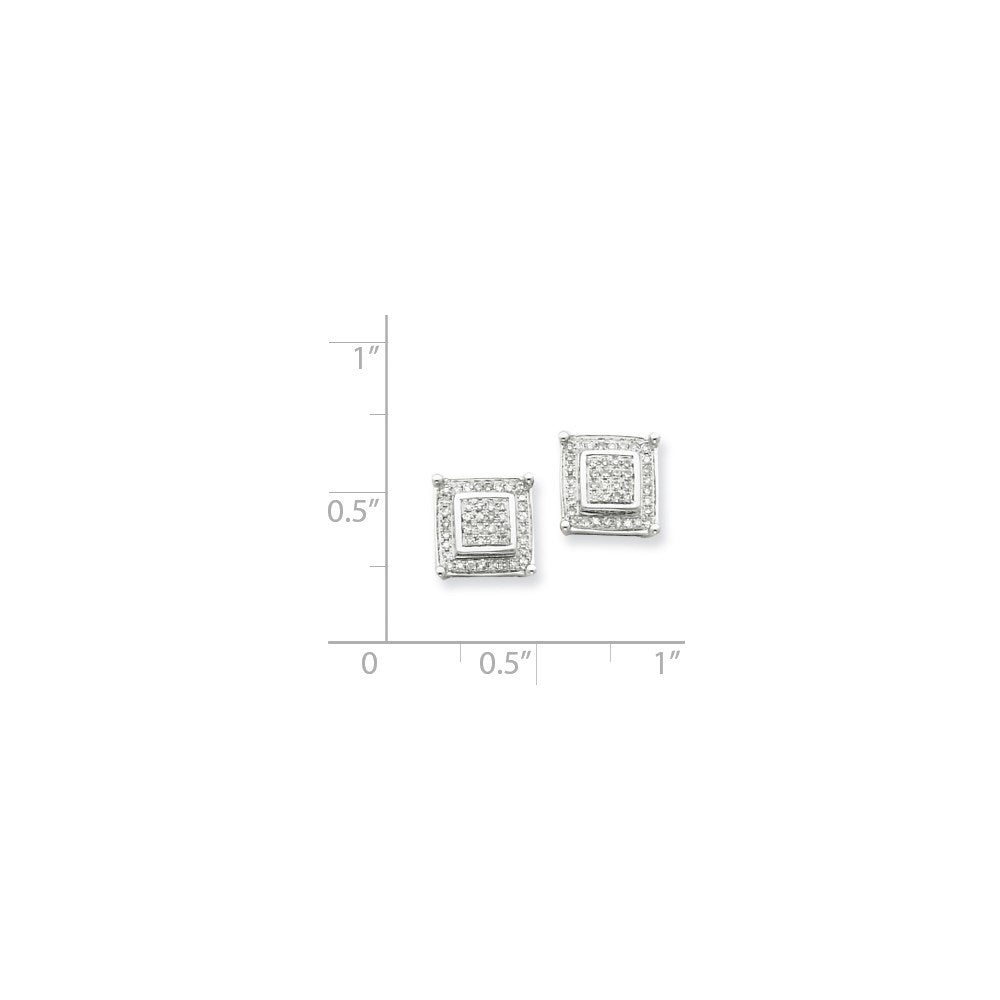 14K Weißgold Ohrstecker mit kleinen doppelten quadratischen Fassungen und echten Diamanten