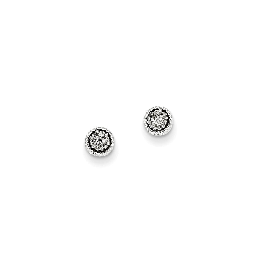 14K Weißgold Ohrstecker mit sieben echten Diamanten in Zargenfassung