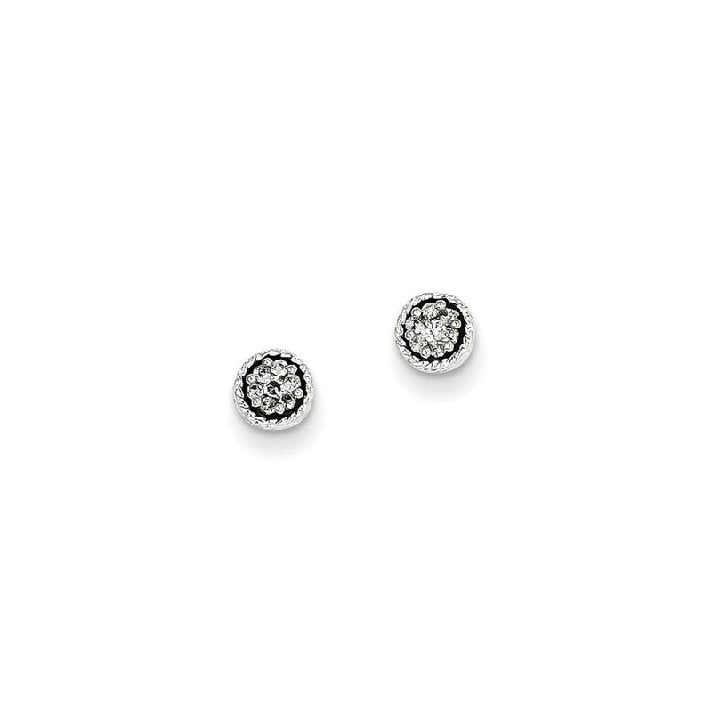 14K Weißgold Ohrstecker mit sieben echten Diamanten in Zargenfassung
