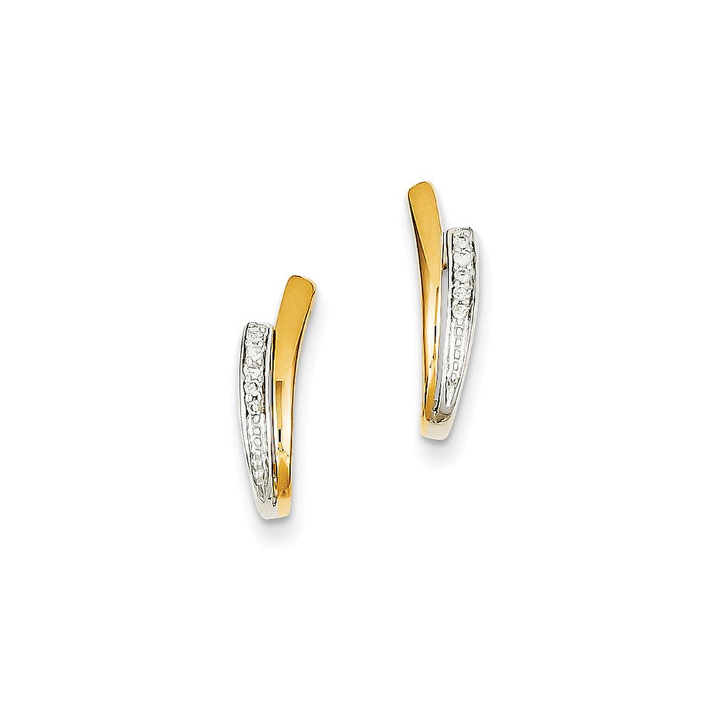14K Gelbgold mit Rhodium-Beschichtung Echte Diamant-V-Ohrstecker