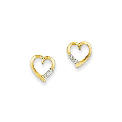 14K Gelbgold & Rhodium Ohrstecker mit echten Diamanten in Herzform