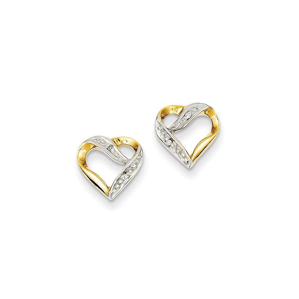 14K Gelbgold & Rhodium Ohrstecker mit Herz-Motiv und echten Diamanten im Marquise-Schliff