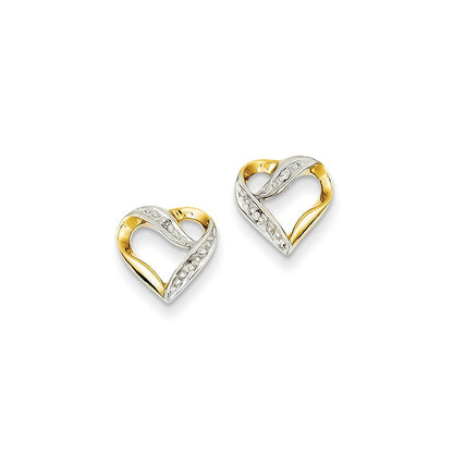 14K Gelbgold & Rhodium Ohrstecker mit Herz-Motiv und echten Diamanten im Marquise-Schliff