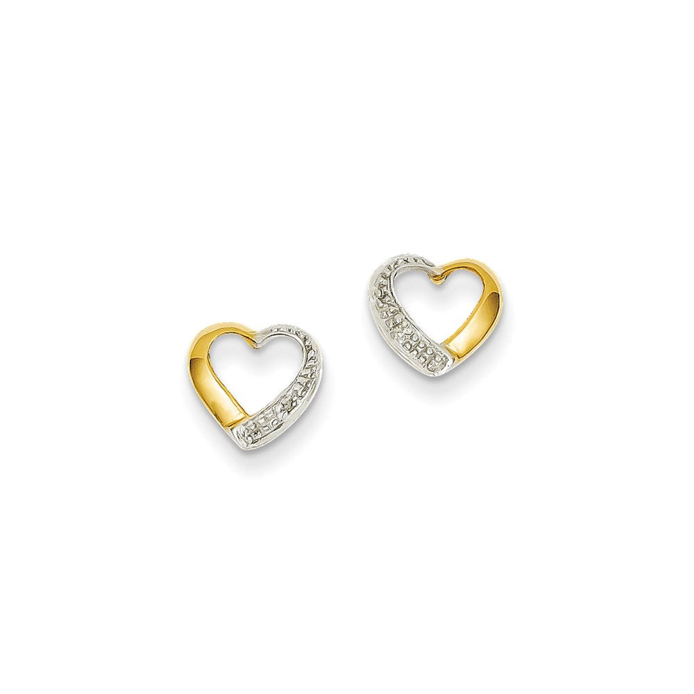 14K Gelbgold & Rhodium Herz-Ohrstecker mit echten Diamanten