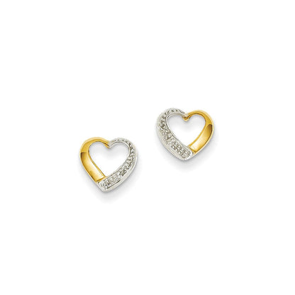 14K Gelbgold & Rhodium Herz-Ohrstecker mit echten Diamanten