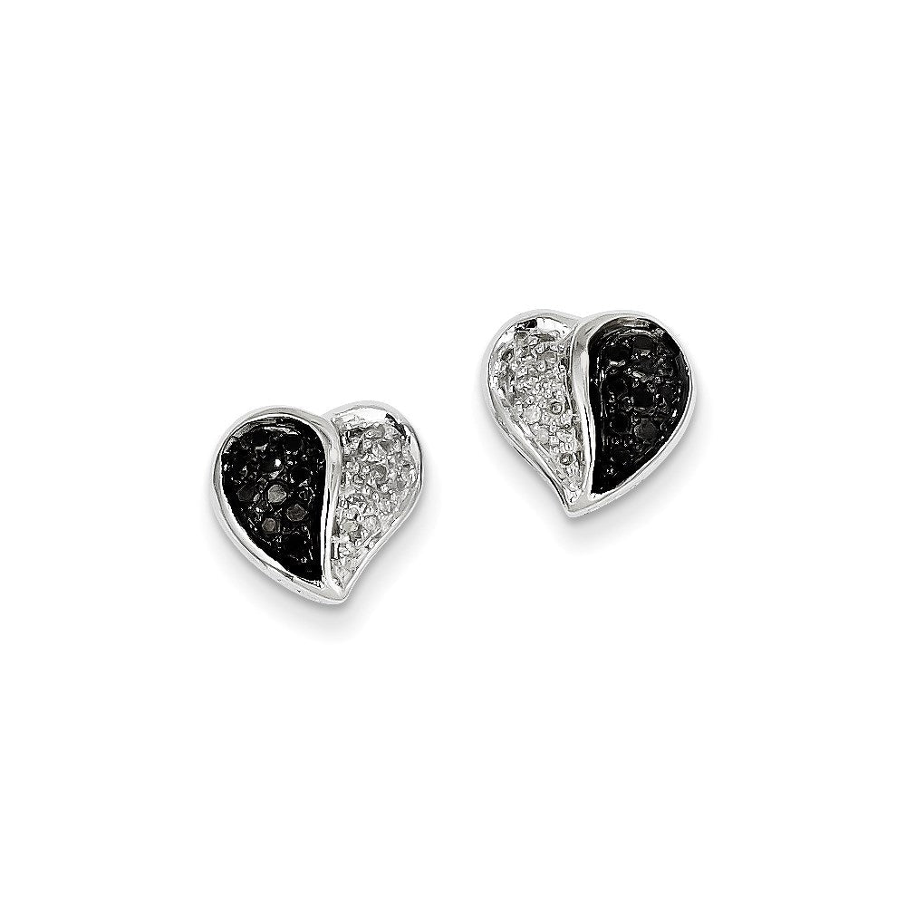 14K Weißgold Ohrstecker mit schwarzen und weißen echten Diamanten in Herzform