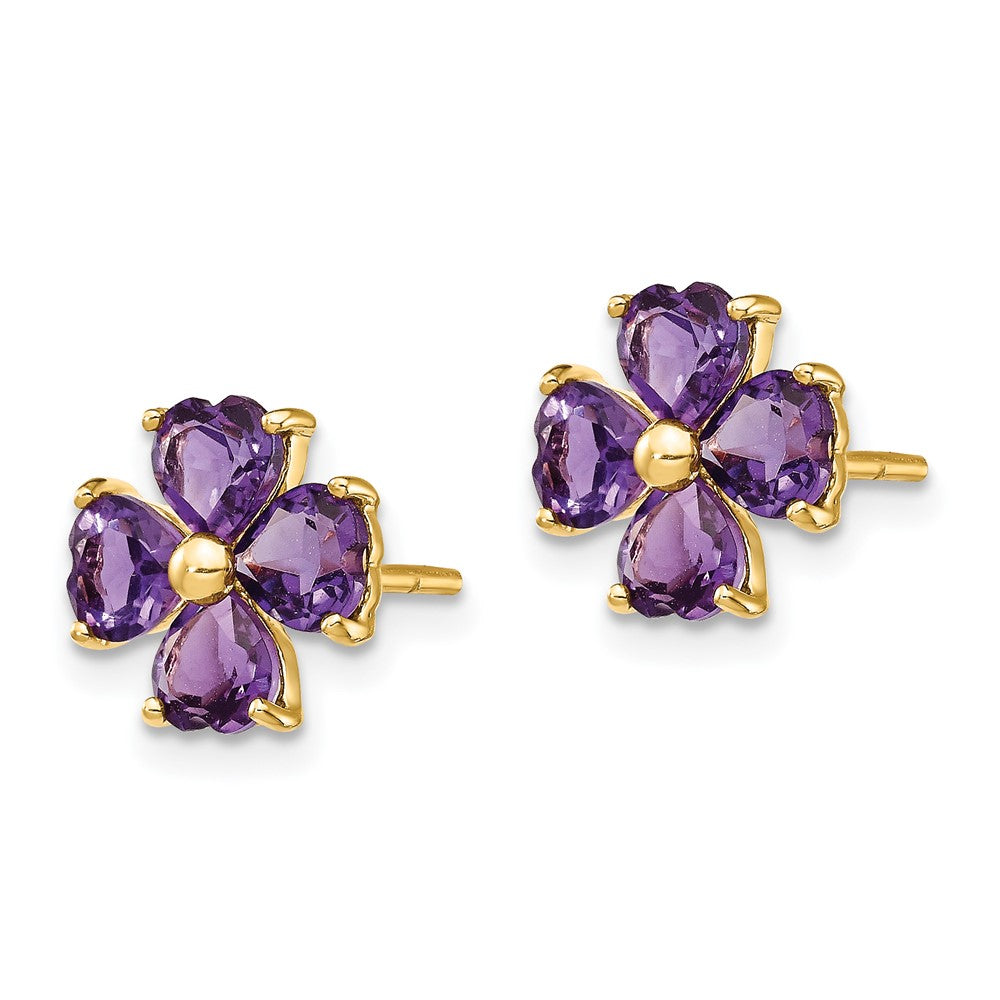 14K Gelbgold Ohrstecker mit herzförmigem Amethyst-Blumenmotiv