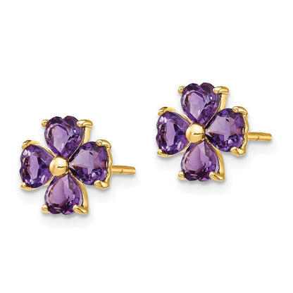 14K Gelbgold Ohrstecker mit herzförmigem Amethyst-Blumenmotiv