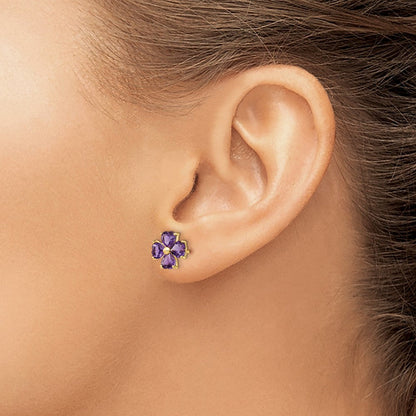 14K Gelbgold Ohrstecker mit herzförmigem Amethyst-Blumenmotiv
