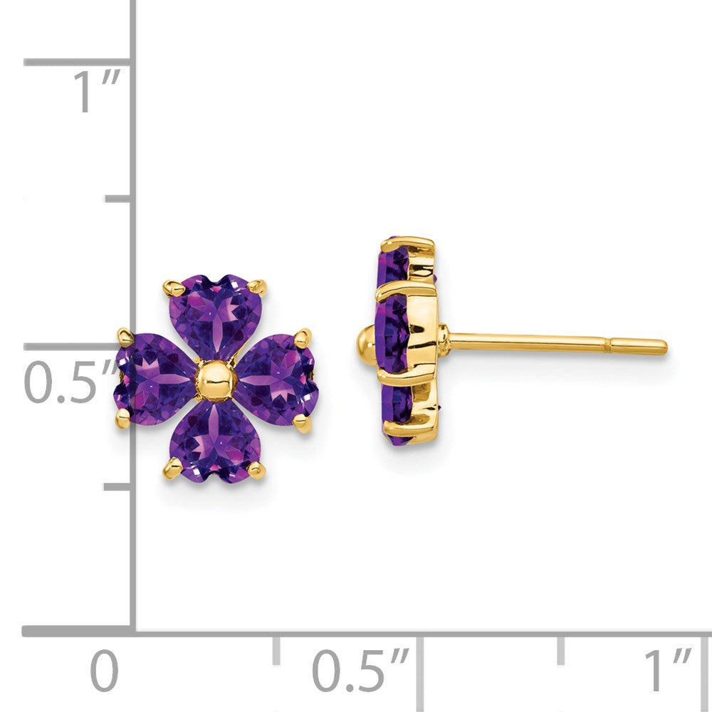 14K Gelbgold Ohrstecker mit herzförmigem Amethyst-Blumenmotiv
