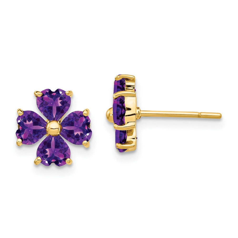 14K Gelbgold Ohrstecker mit herzförmigem Amethyst-Blumenmotiv