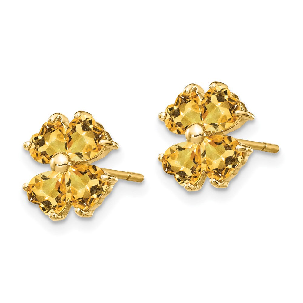 Massiv 14K Gelbgold Herz-shaped Synthetisch Citrin Blume Ohrstecker