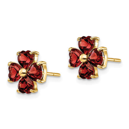 14K Gelbgold Ohrstecker mit herzförmigem Granat-Blumen-Design