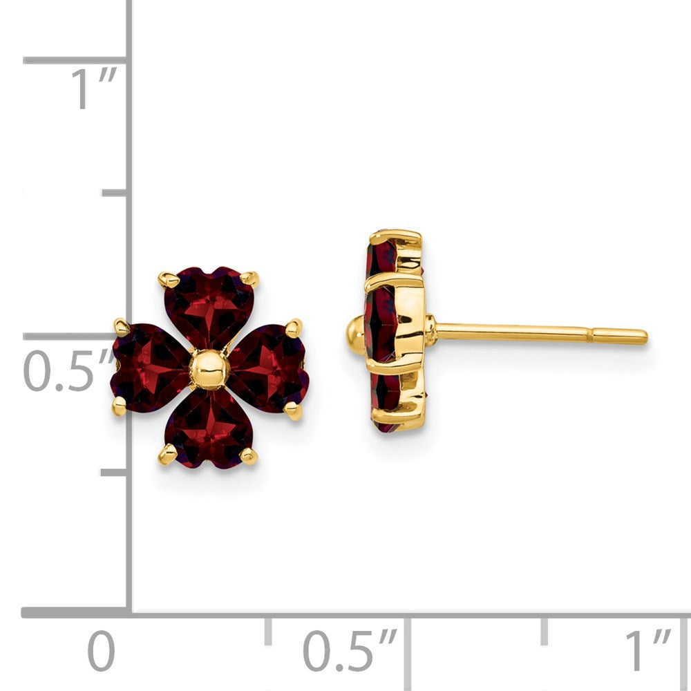 14K Gelbgold Ohrstecker mit herzförmigem Granat-Blumen-Design