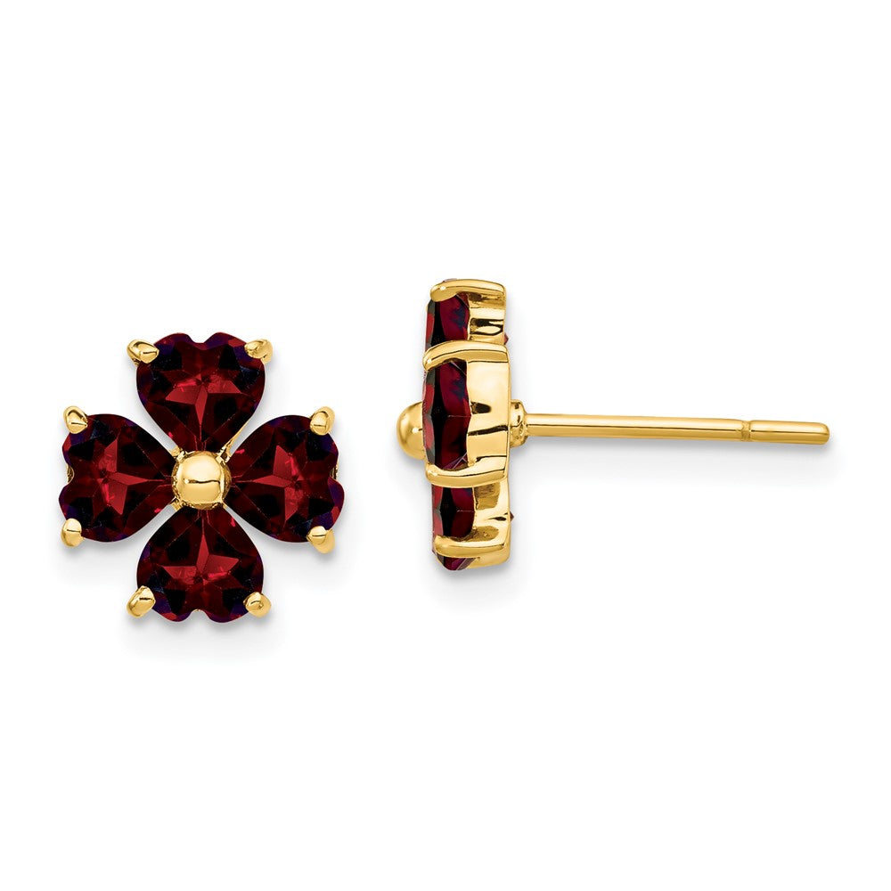 14K Gelbgold Ohrstecker mit herzförmigem Granat-Blumen-Design