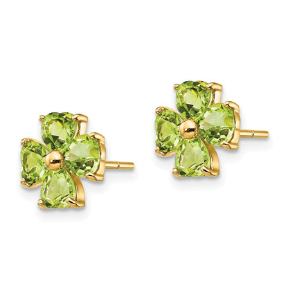 14K Gold Ohrstecker mit Herz-Peridot-Blume