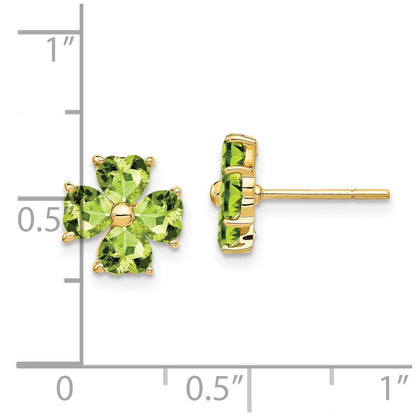 14K Gold Ohrstecker mit Herz-Peridot-Blume