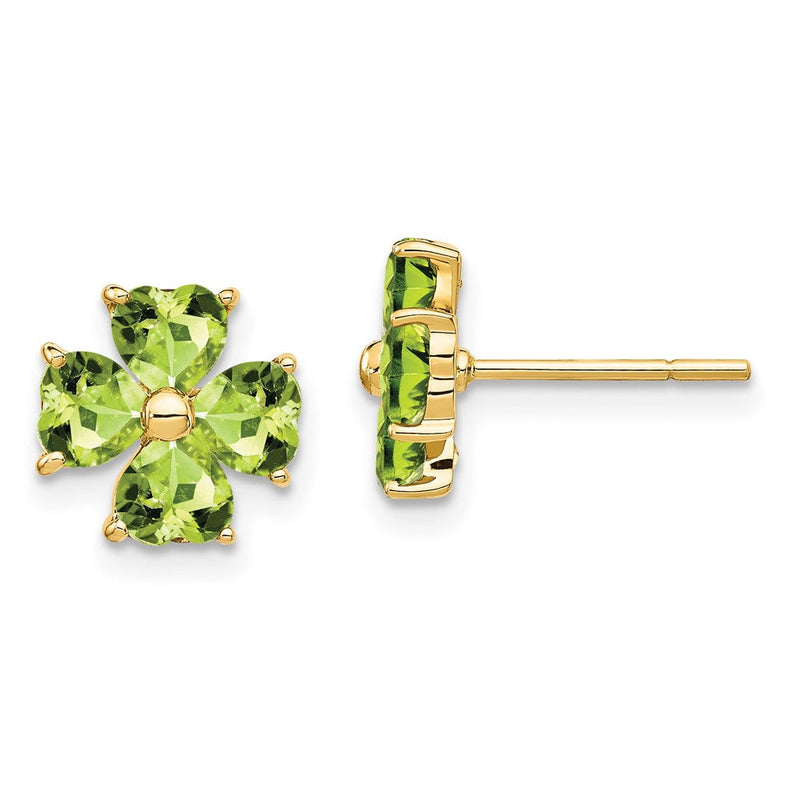 14K Gold Ohrstecker mit Herz-Peridot-Blume